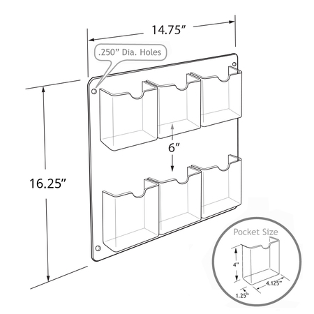 Azar Displays Six-Pocket Tri-Fold Wall Mount Brochure Holder, PK2 252066